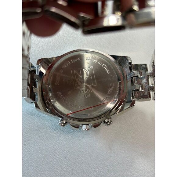 Women's NY&C Chronograph Watch Silver-Tone Stainless Steel Crystal-Accented Beze - Picture 6 of 7